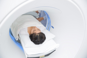 patient lying on a scanning device